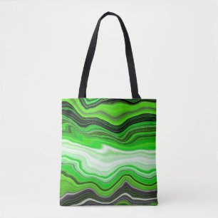 Green and Black Marble like Striped Fluid Art Tote Bag
