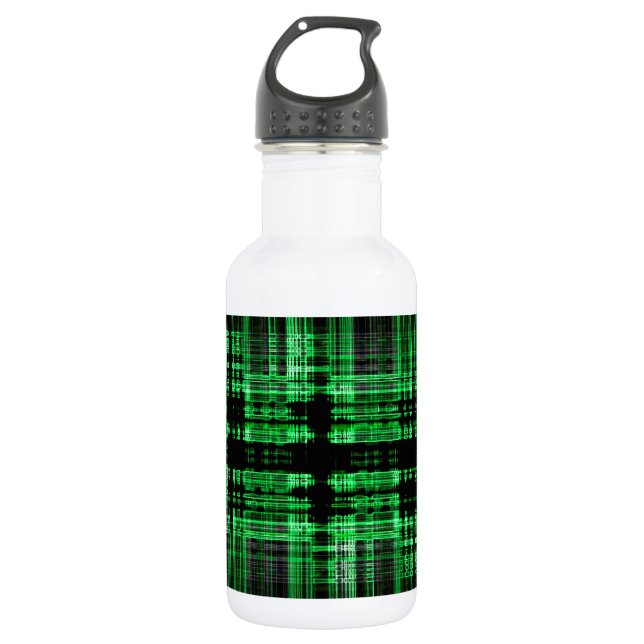 Green and black matrix pattern water bottle (Front)