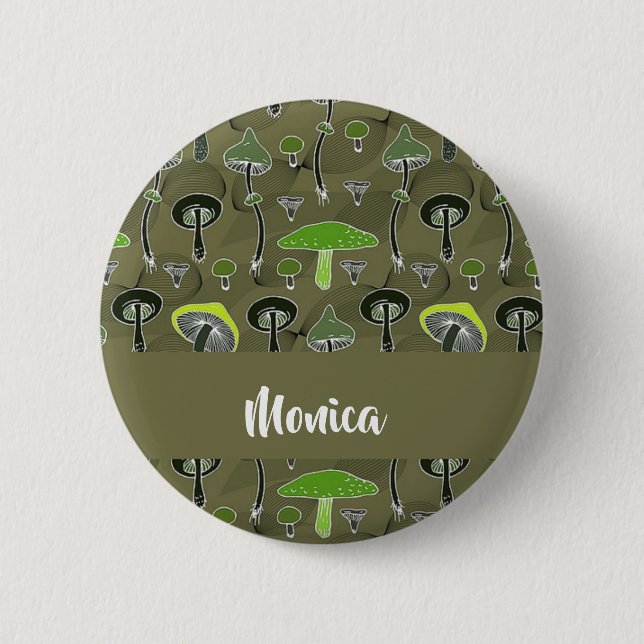 Green and black mushrooms pattern button (Front)
