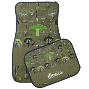 Green and black mushrooms pattern car floor mat