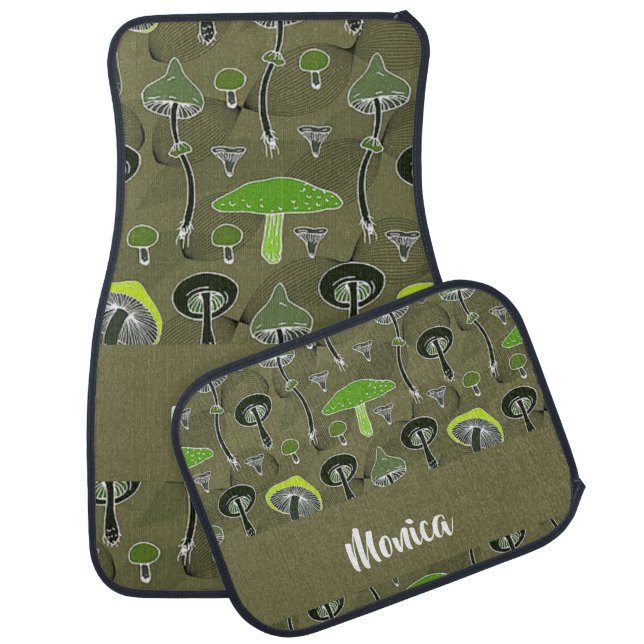 Green and black mushrooms pattern car floor mat (Set)