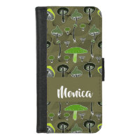 Green and black mushrooms pattern iPhone 8/7 wallet case