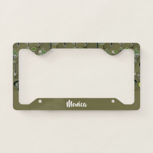 Green and black mushrooms pattern license plate frame