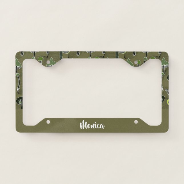Green and black mushrooms pattern license plate frame (Front)