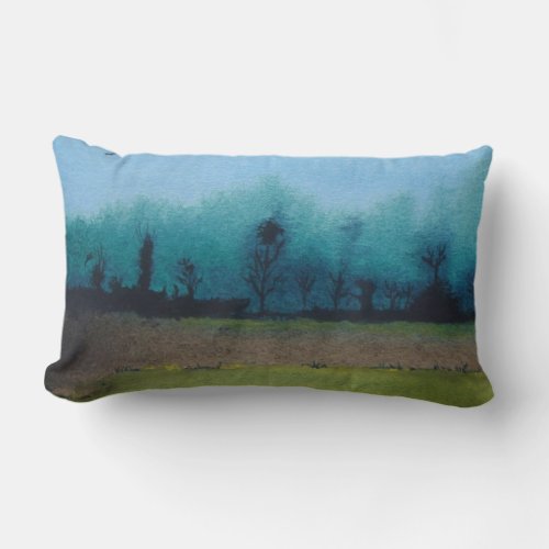 green and black mystic scenic woodland landscape lumbar pillow