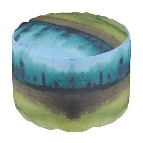 green and black mystic scenic woodland landscape pouf