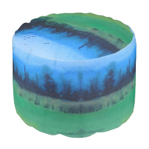 green and black mystic scenic woodland landscape pouf