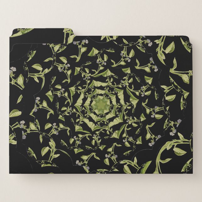 Green and black nature hypnosis fractal file folder (Front Left)