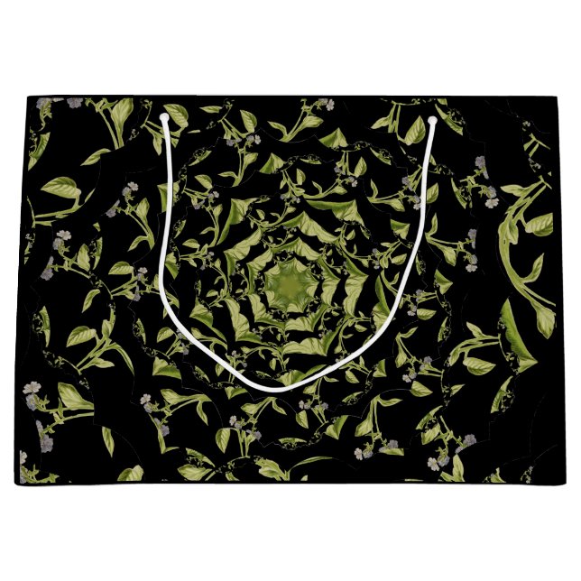 Green and black nature hypnosis fractal large gift bag (Front)