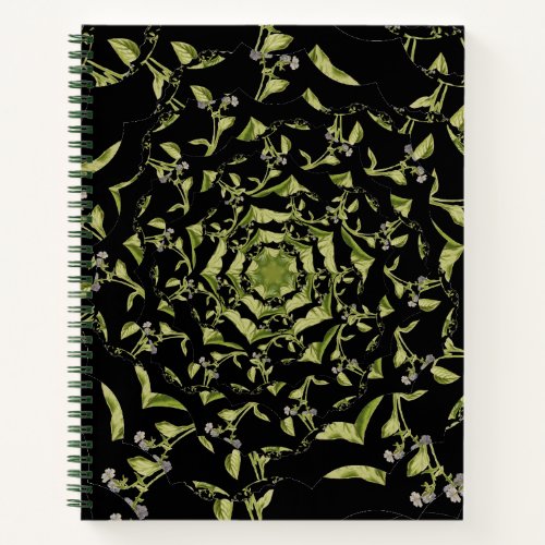 Green and black nature hypnosis fractal notebook