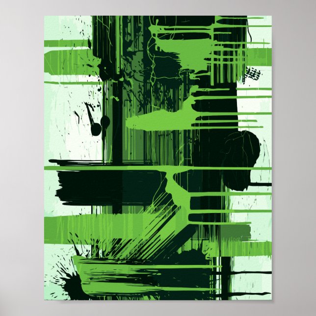 Green and Black Paint Strokes on White Background Poster (Front)