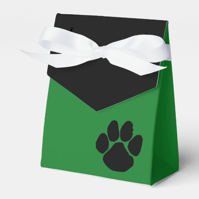 Green and Black Pawprint Graduation Favor Boxes (Front Side)