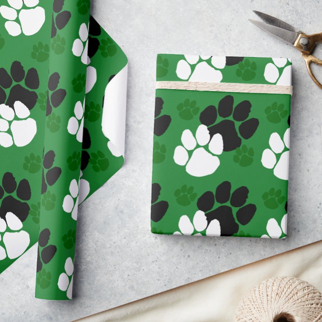 Green and Black Pawprint  Wrapping Paper (Creator Uploaded)