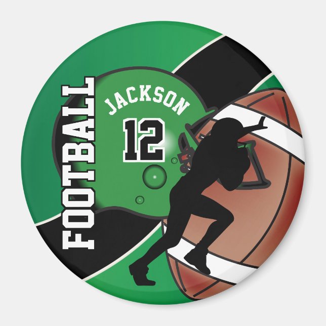 Green and Black Personalize Football Magnet (Front)