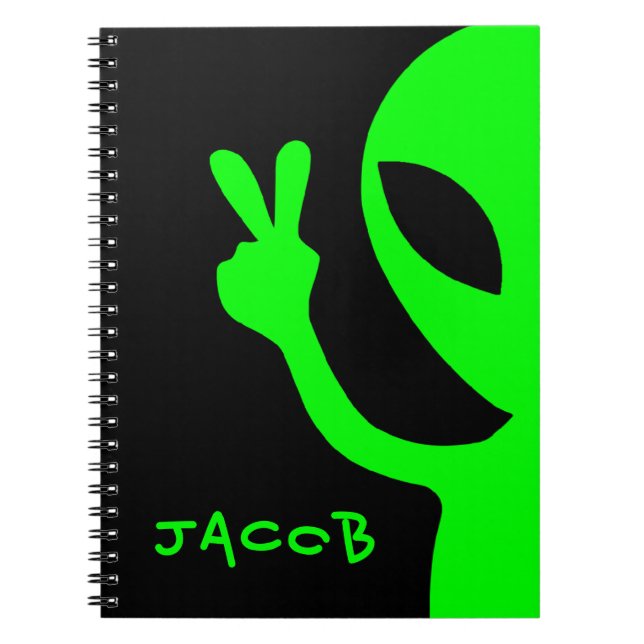 Green and Black Personalized Alien Notebook (Front)