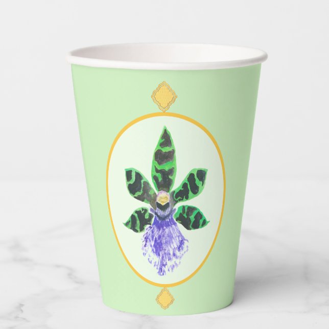 Green and Black Petal Orchid  Paper Cups (Front)