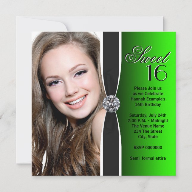 Green and Black Photo Birthday Party Invitation (Front)