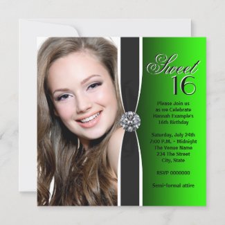 Green and Black Photo Birthday Party Invitation