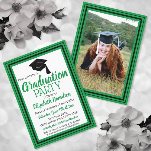 Green and Black Photo Graduation Party Invitation