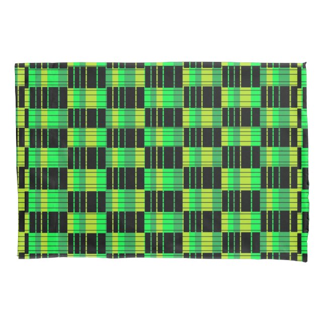 Green and Black Pillow Case With Plaid Pattern (Front)
