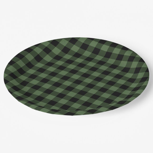 Green and Black Plaid Paper Plates (Angled)