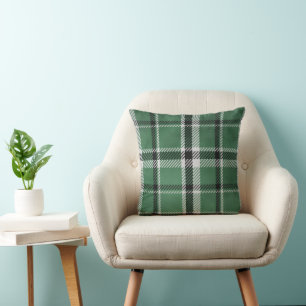 Green and Black plaid pattern Throw Pillow