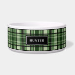 Green And Black Plaid Pattern With Custom Name Bowl<br><div class="desc">Destei's original plaid / tartan pattern featuring a green and black color scheme. There is also a personalizable text area for a name.</div>