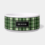 Green And Black Plaid Pattern With Custom Name Bowl<br><div class="desc">Destei's original plaid / tartan pattern featuring a green and black color scheme. There is also a personalizable text area for a name.</div>