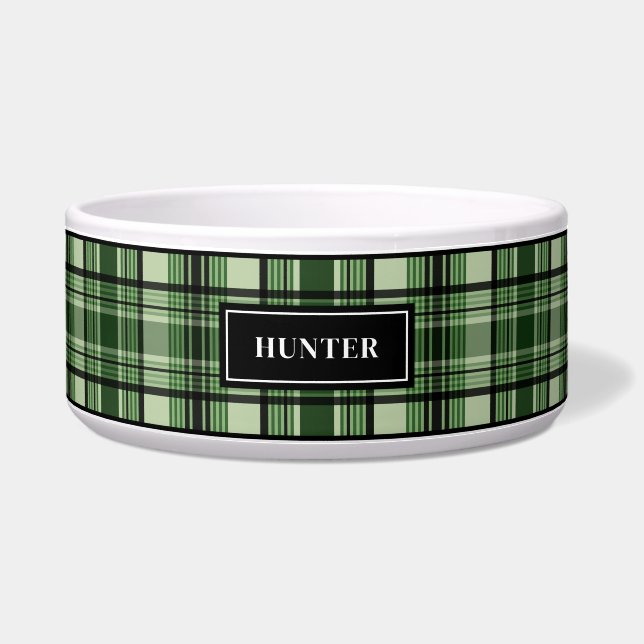 Green And Black Plaid Pattern With Custom Name Bowl (Front)
