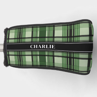 Green And Black Plaid Pattern With Custom Name Golf Head Cover