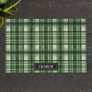 Green And Black Plaid Pattern With Custom Name Placemat