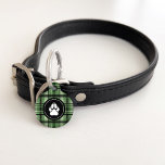 Green And Black Plaid Pattern With Paw Print Pet ID Tag<br><div class="desc">Destei's original plaid / tartan pattern featuring a green and black color scheme. On the front there is also a black circle with a white dog paw print. On the other side there are two personalizable text areas.</div>