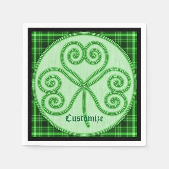 Green and Black Plaid Shamrock Napkins (Front)