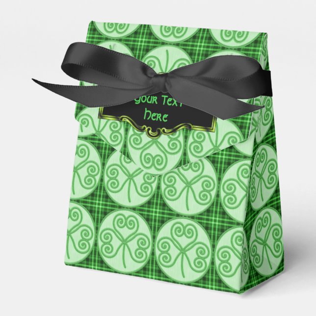 Green and Black Plaid Shamrock Pattern Favor Box (Front Side)