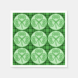 Green and Black Plaid Shamrock Pattern Napkins