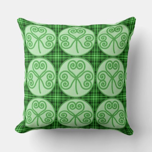 Green and Black Plaid Shamrock Pattern Pillow