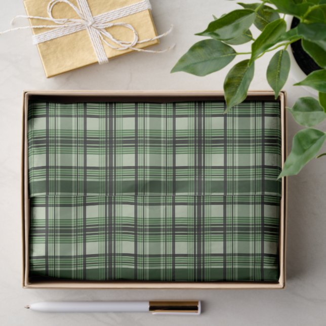 Green And Black Plaid Tartan Pattern Tissue Paper (Gift)