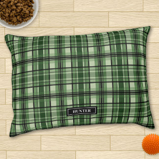 Green And Black Plaid Tartan Pattern With Name Pet Bed