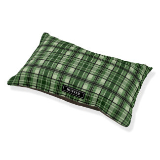 Green And Black Plaid Tartan Pattern With Name Pet Bed