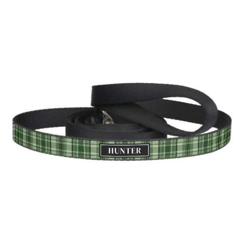 Green And Black Plaid Tartan Pattern With Name Pet Leash