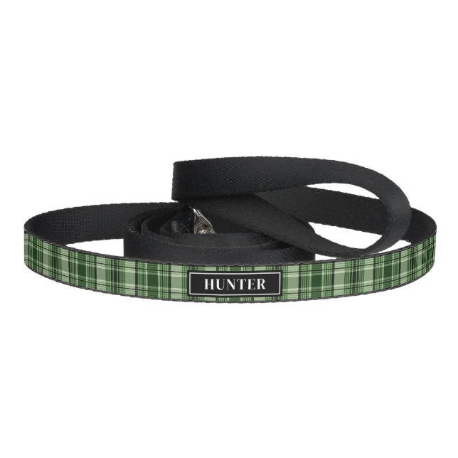 Green And Black Plaid Tartan Pattern With Name Pet Leash (Handle)