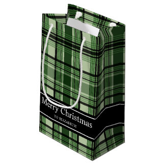 Green And Black Plaid Tartan Pattern With Text Small Gift Bag