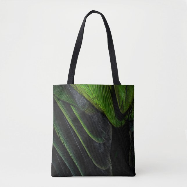Green and black plaid textile tote bag (Front)