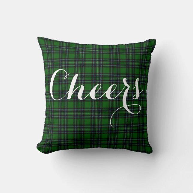 Green and Black Plaid Throw Pillow (Front)