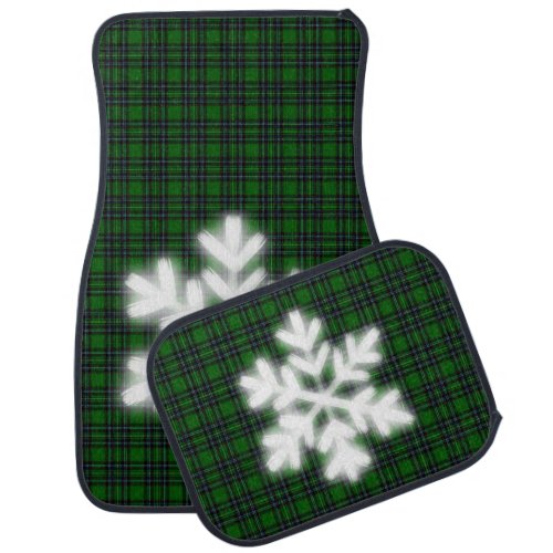 Green and Black Plaid with snow flake detail  Car Floor Mat