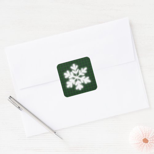Green and Black Plaid with snow flake detail   Square Sticker