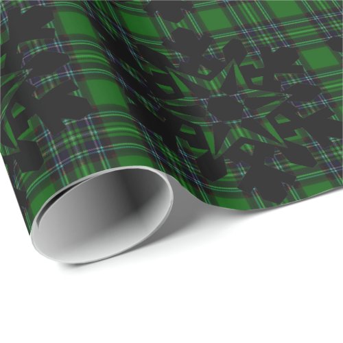 Green and Black Plaid with snow flake detail Wrapping Paper