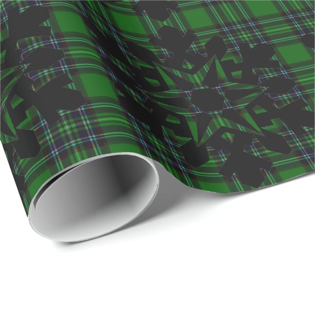 Green and Black Plaid with snow flake detail Wrapping Paper (Roll Corner)