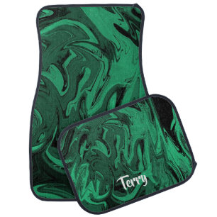 Green and black polished marble car floor mat
