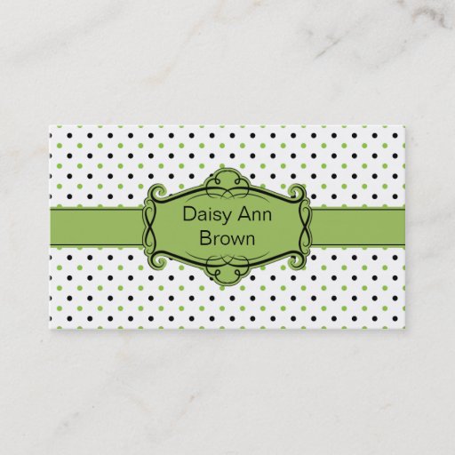 Customizable Green and Black Polka Dots Business Card